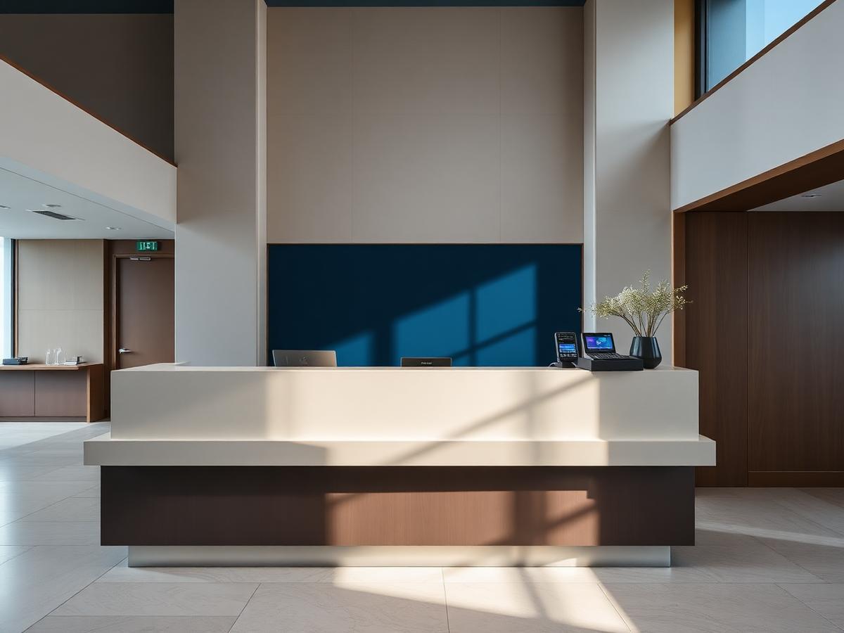 Empfangstheke eines Hotels mit dezentem Zahlungsterminal