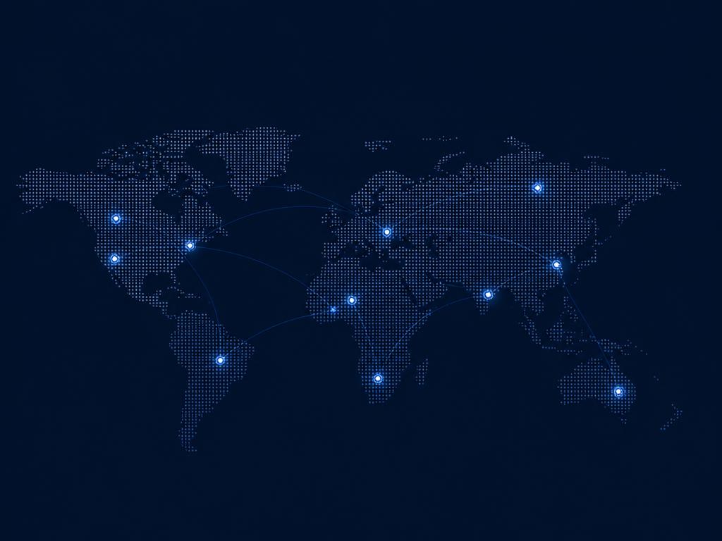 Reduzierte Netzwerkgrafik mit mehreren Standortmarkern als Symbol für Filialnetze