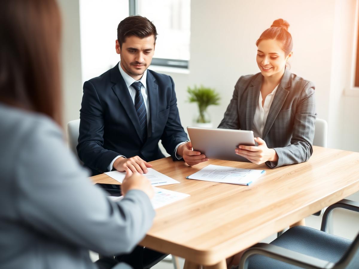 Beratungssituation an einem Besprechungstisch in einem modernen Büro